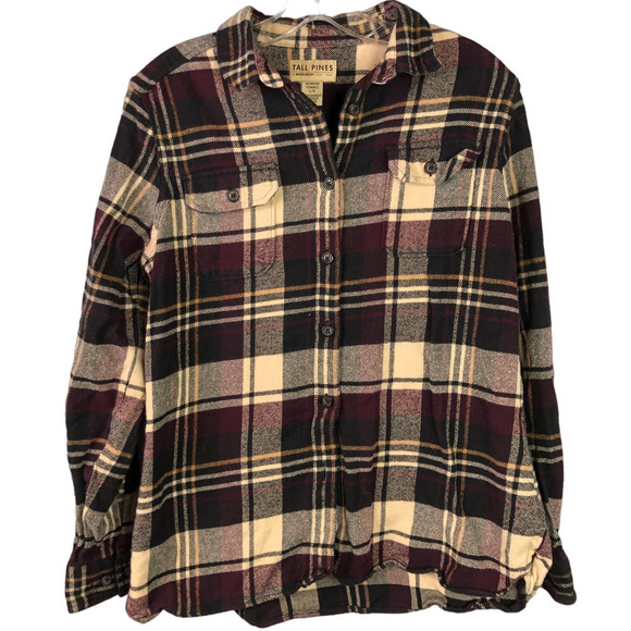 Tall Pines by Woolrich‎ Womens PLAID Flannel BUTTON UP, Purple, Black, Sz L - Picture 1 of 7